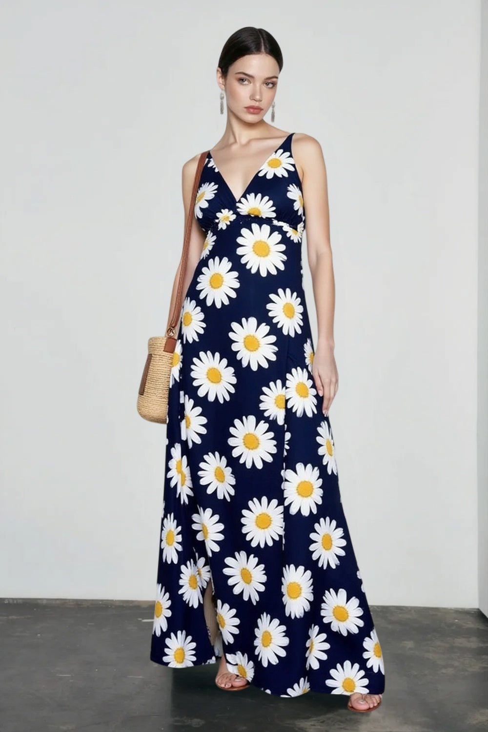Floral Stripe Deep V-Neck High Split Maxi Dress 3