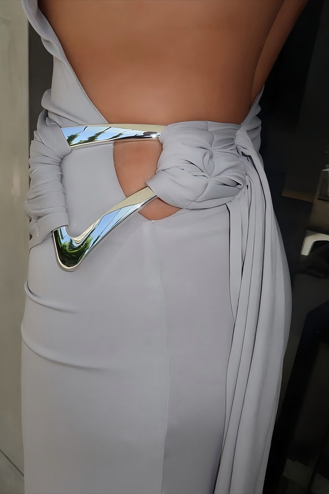 Metal Accent One-Shoulder Bodycon Maxi Dress