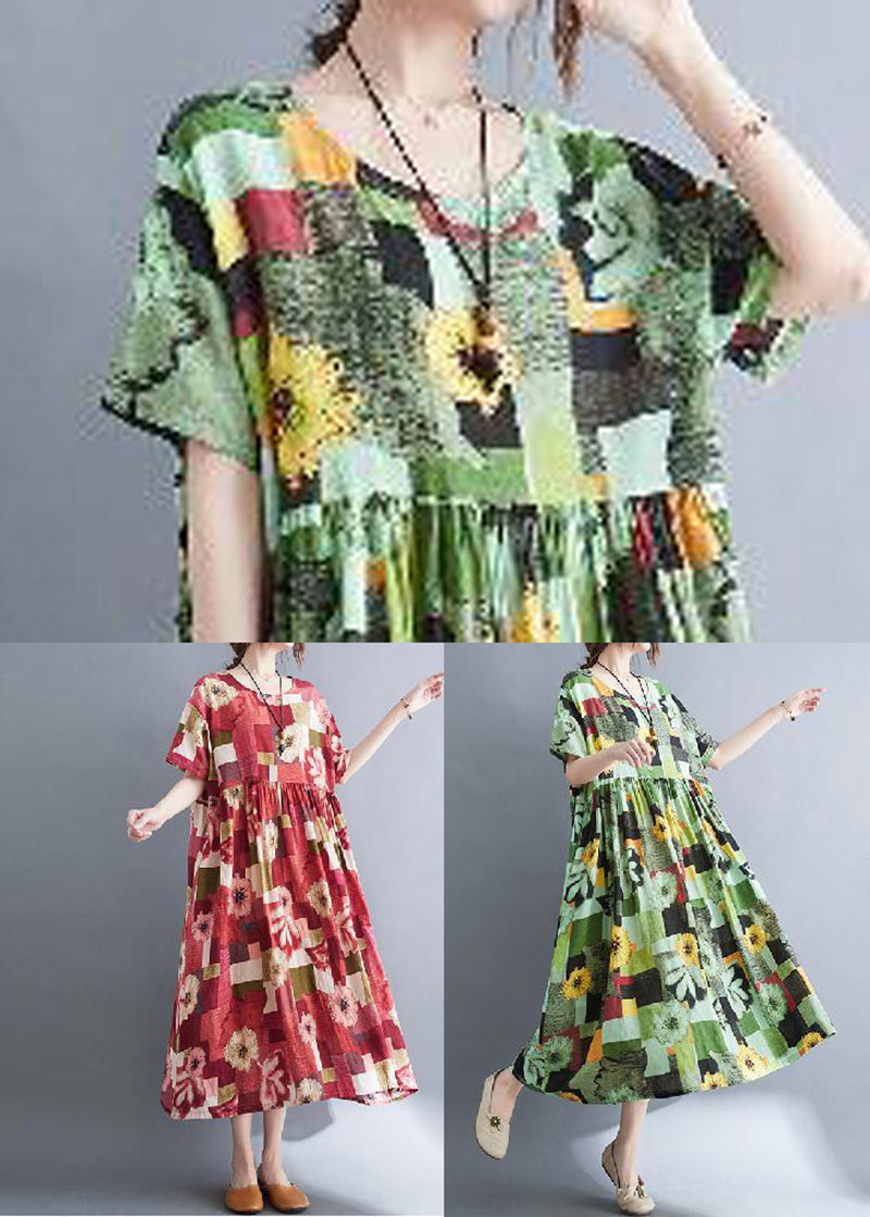 Patchwork Floral Print Round Neck Short Sleeve Empire Waist Midi Dress - View 4