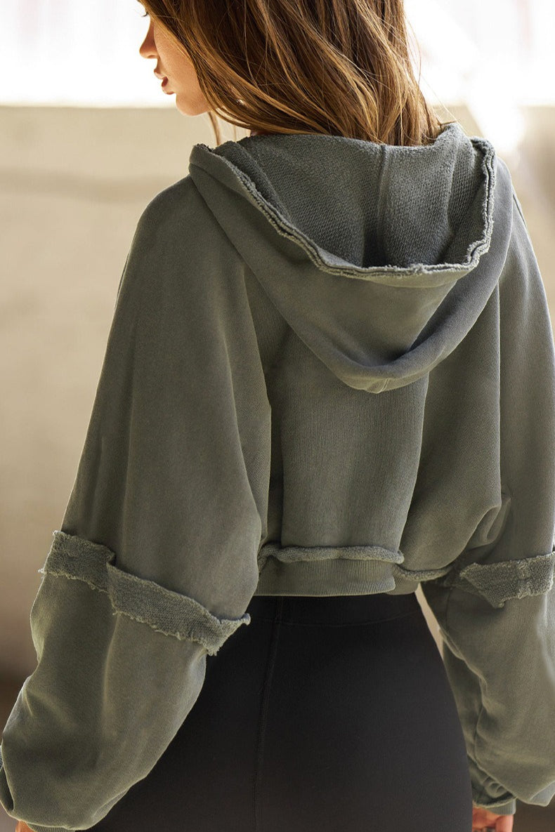Cropped Distressed Hem Hoodie