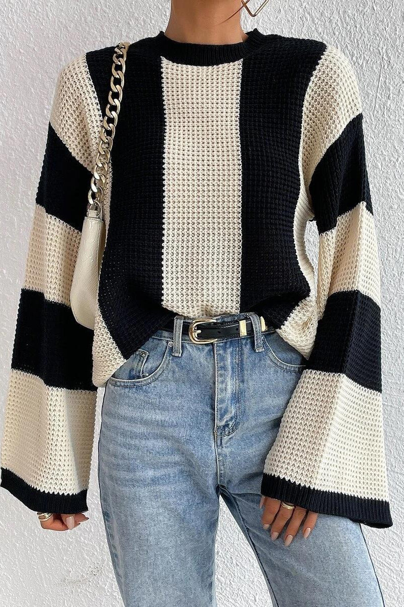 PrincessAce Unique Striped Crewneck Knit Sweater for Style
