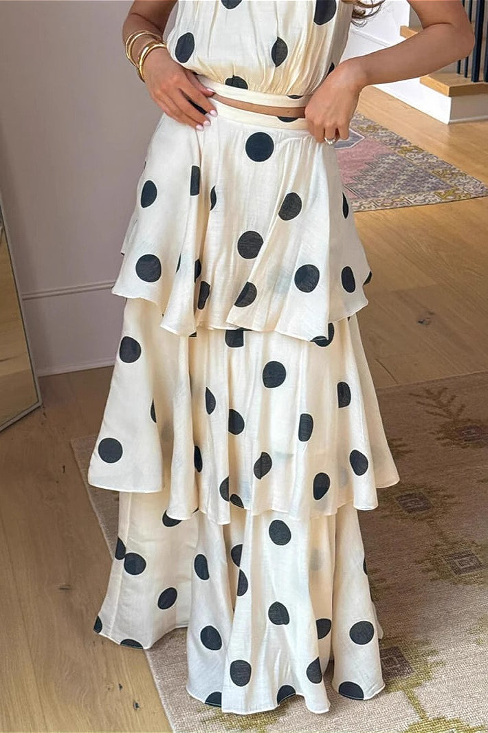 Polka Dot Halter Top Skirt Set - Fashionpara