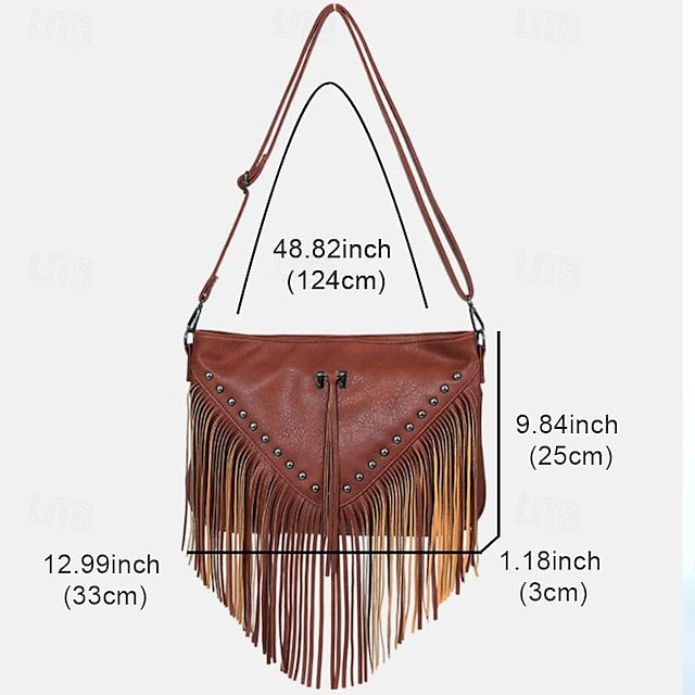 Leather with Fringe Crossbody Bohemian Bag