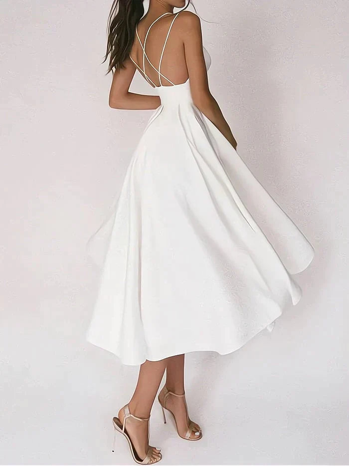 Sleeveless Crisscross Strap Open Back Fit and Flare A-Line Midi Dress