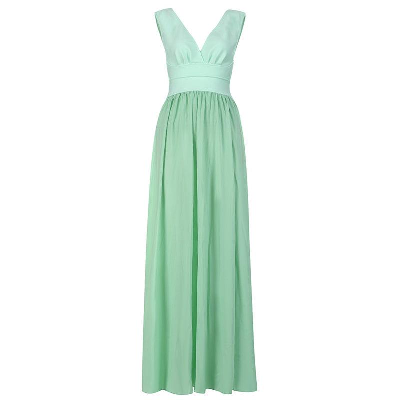 V-Neck Sleeveless Empire Waist High-Slit Maxi Dress