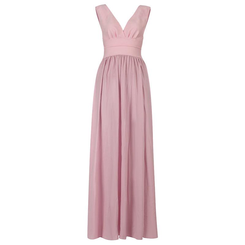 V-Neck Sleeveless Empire Waist High-Slit Maxi Dress