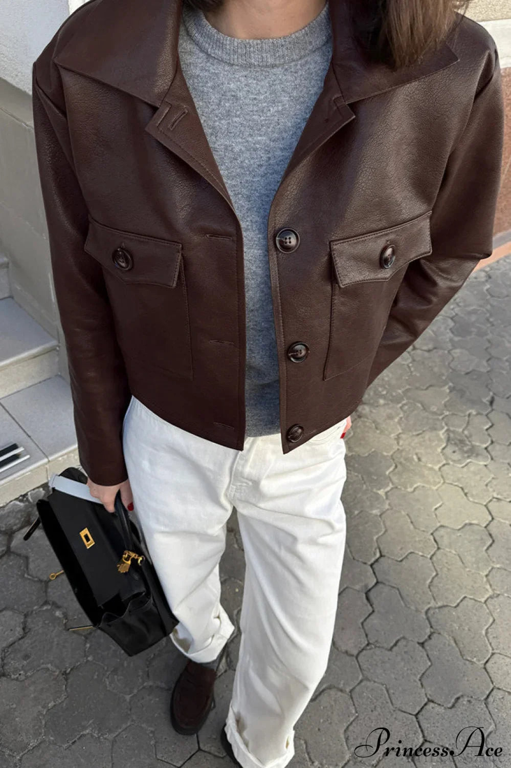 Sleek Biker Leather Slim Coat with Stylish Collared Design