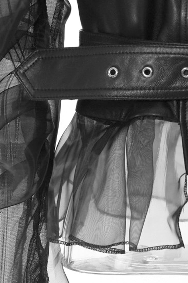 Biker Peplum Leather Jacket with Sheer Organza Sleeves