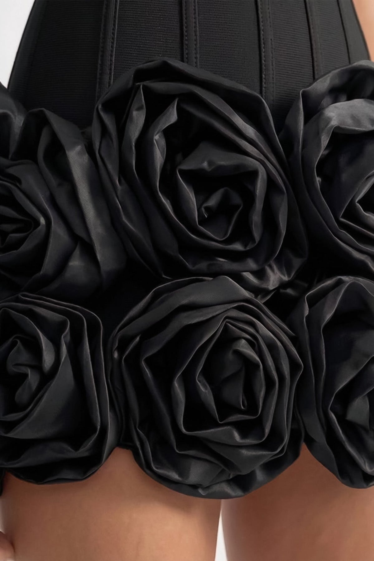 Halter Corset Mini Dress with 3D Rose Hem – Black - View 4