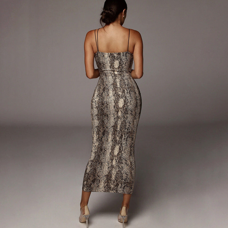 Leopard Print Deep V-Neck Spaghetti Strap Bodycon Maxi Dress 7