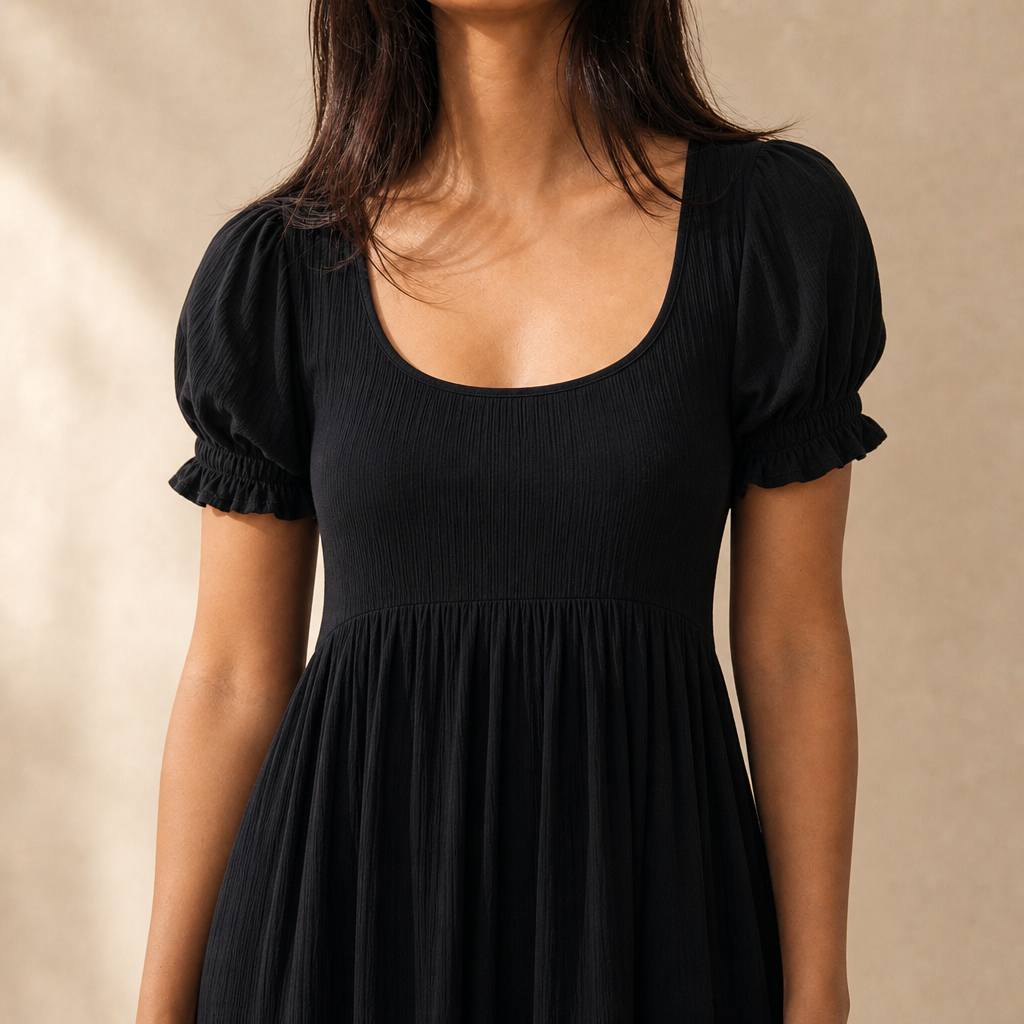 Scoop Neck Puff Sleeve Tie Front Fit and Flare Midi Dress 12