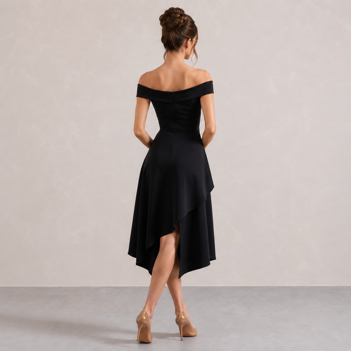Off Shoulder High Low Asymmetric Midi Dress 9