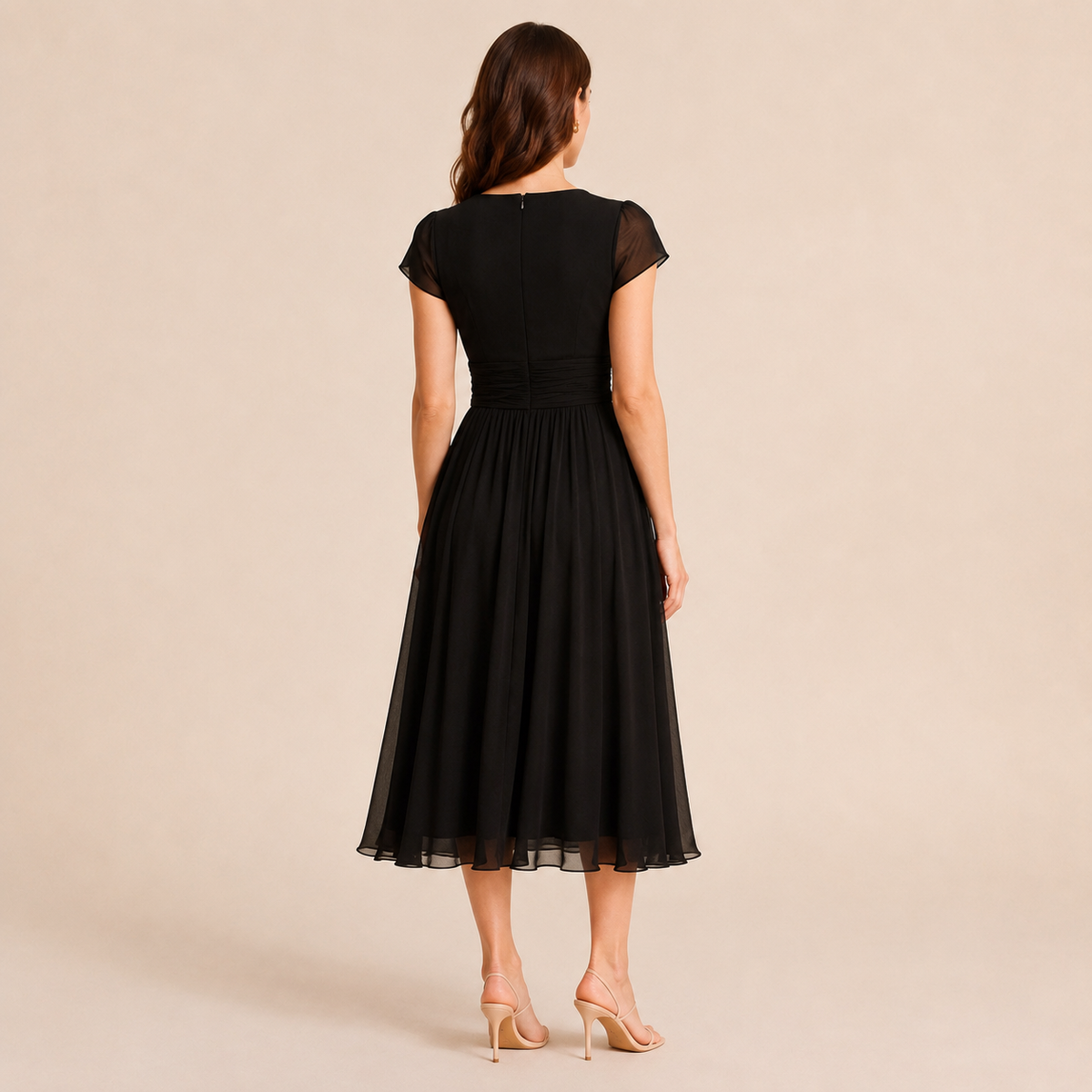 V-Neck Flutter Sleeve Fit and Flare Mini Dress 3
