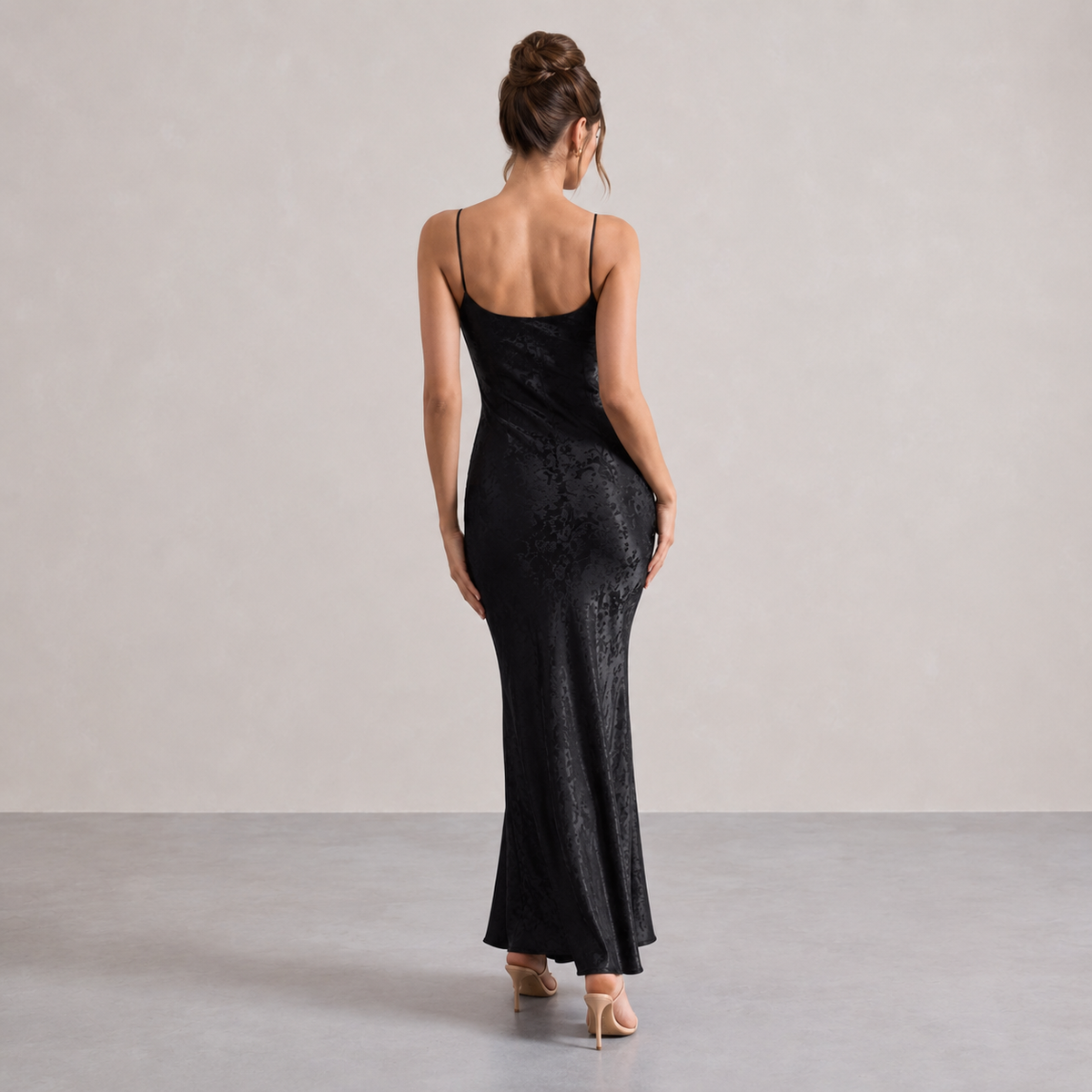 V-Neck Strappy Jacquard Satin Slip Maxi Dress 3