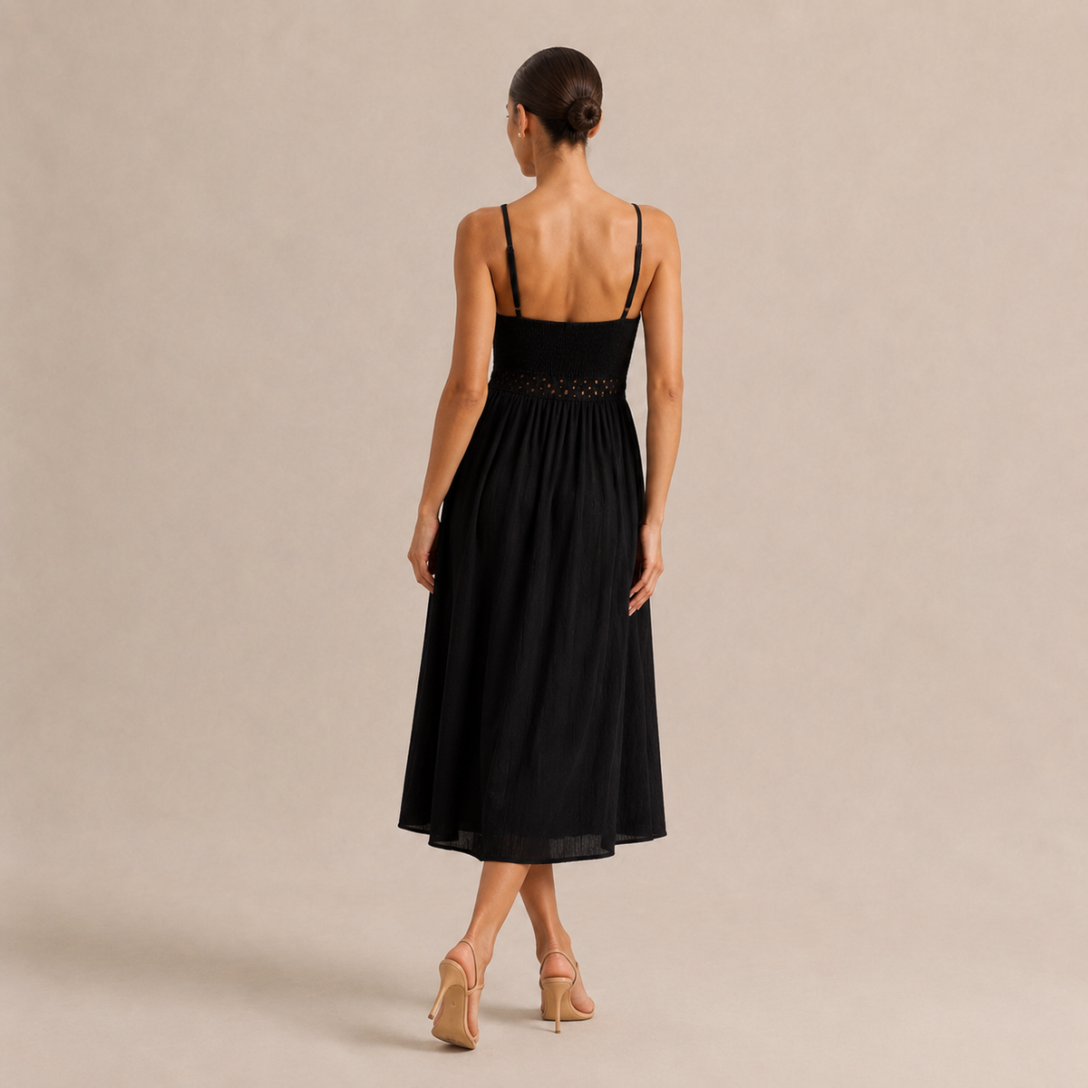V-Neck Shirred Bodice Cut Out A-Line Midi Dress 3