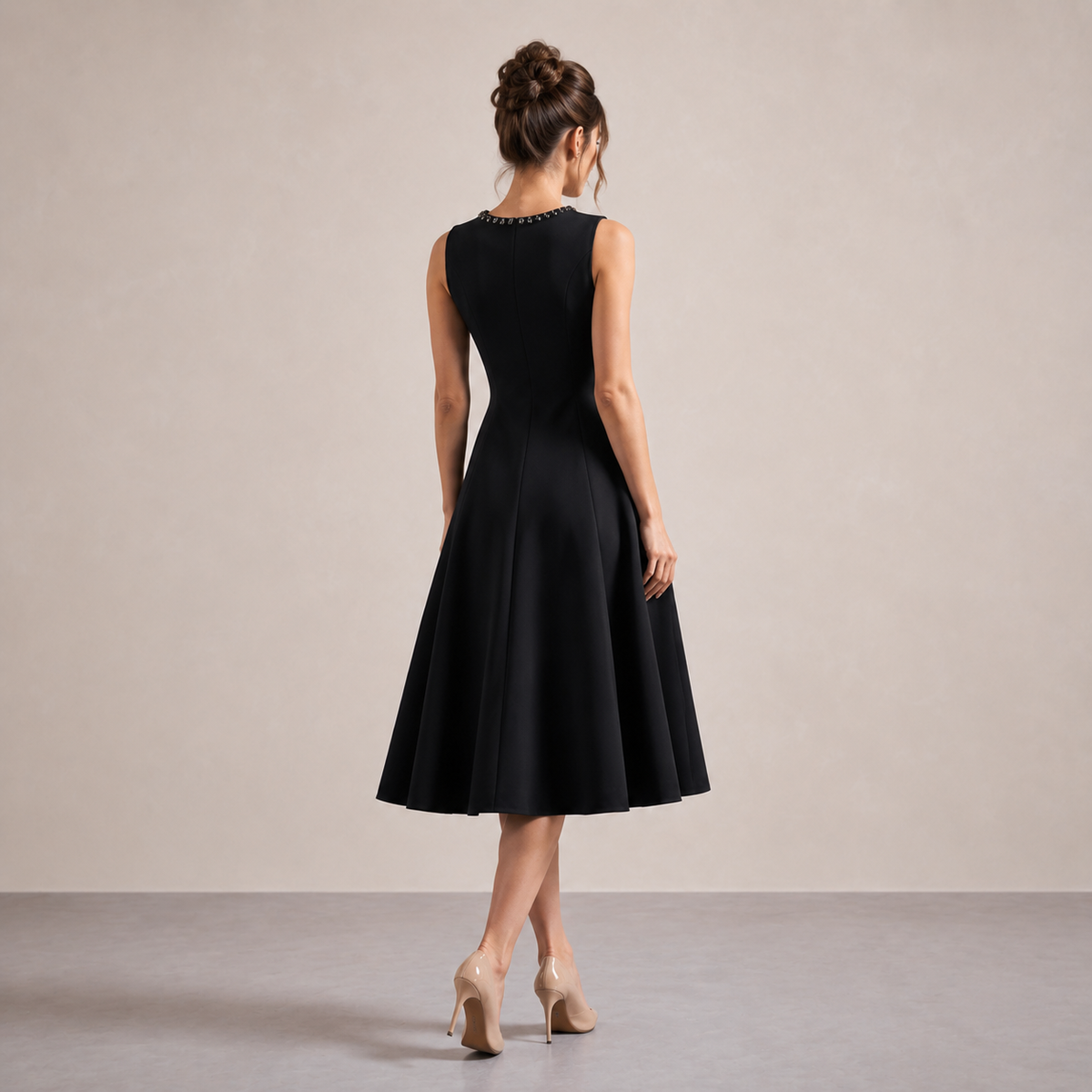 Jewel Neck Sleeveless Fit and Flare Midi Dress 3