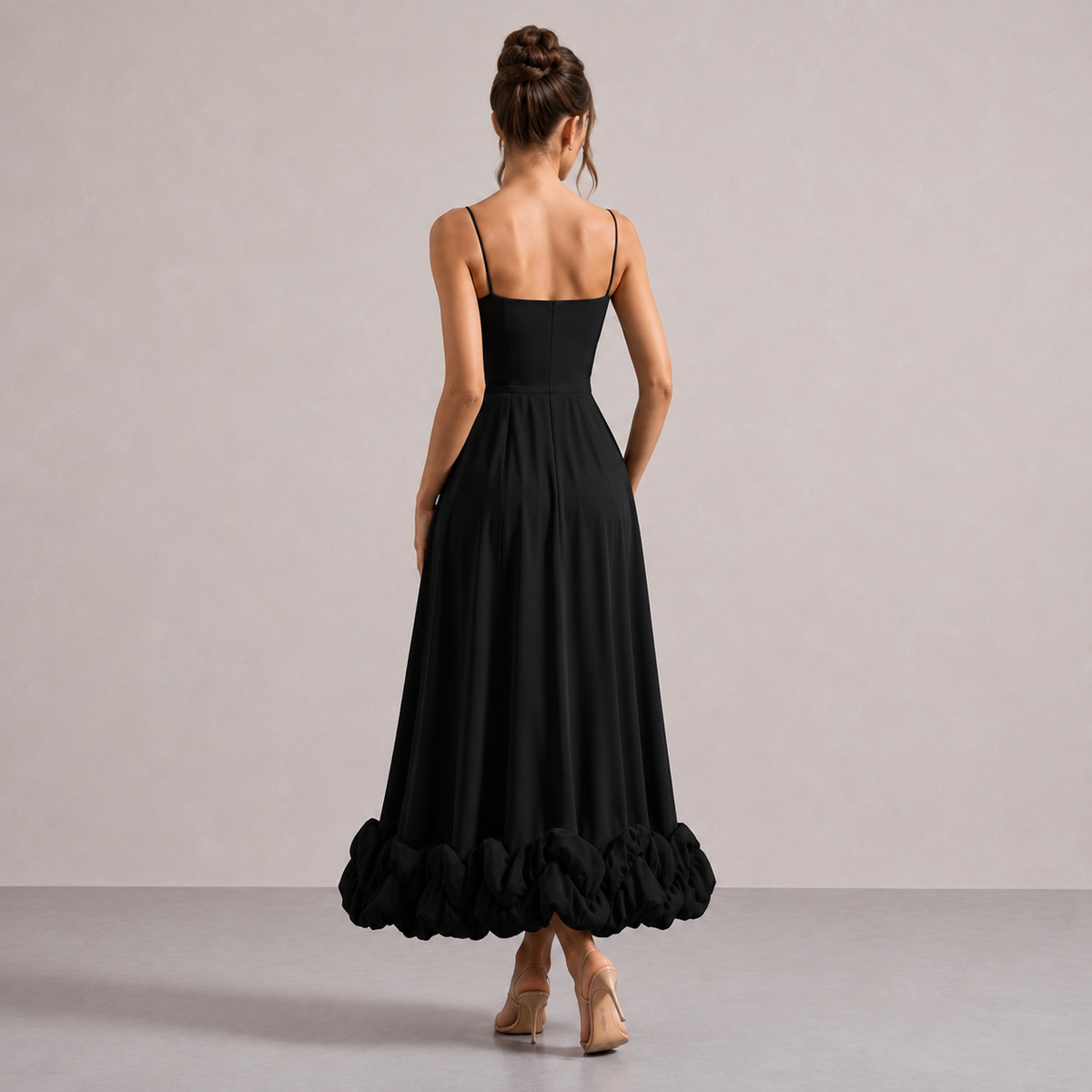 Scoop Neck Strappy Ruffle Hem A-Line Midi Dress 3