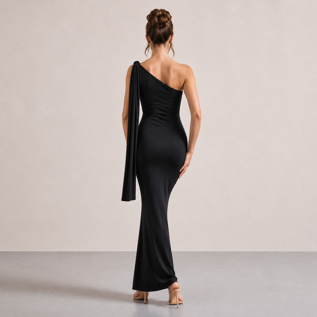 One Shoulder Draped Sash Bodycon Maxi Dress 3