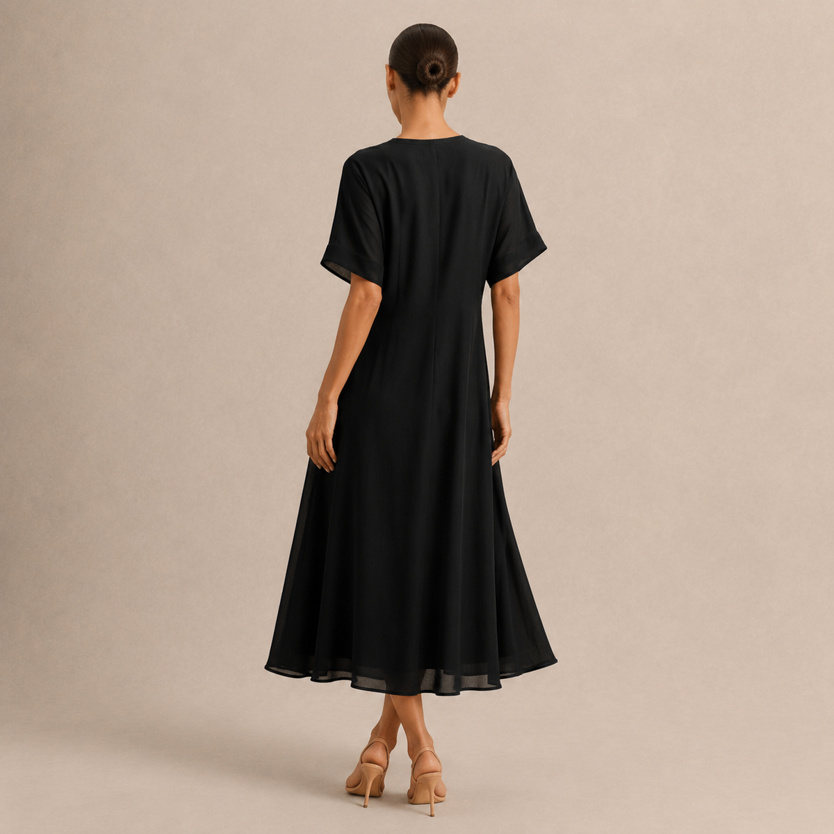 Embroidered Split Neck Short Sleeve Kaftan Midi Dress 3