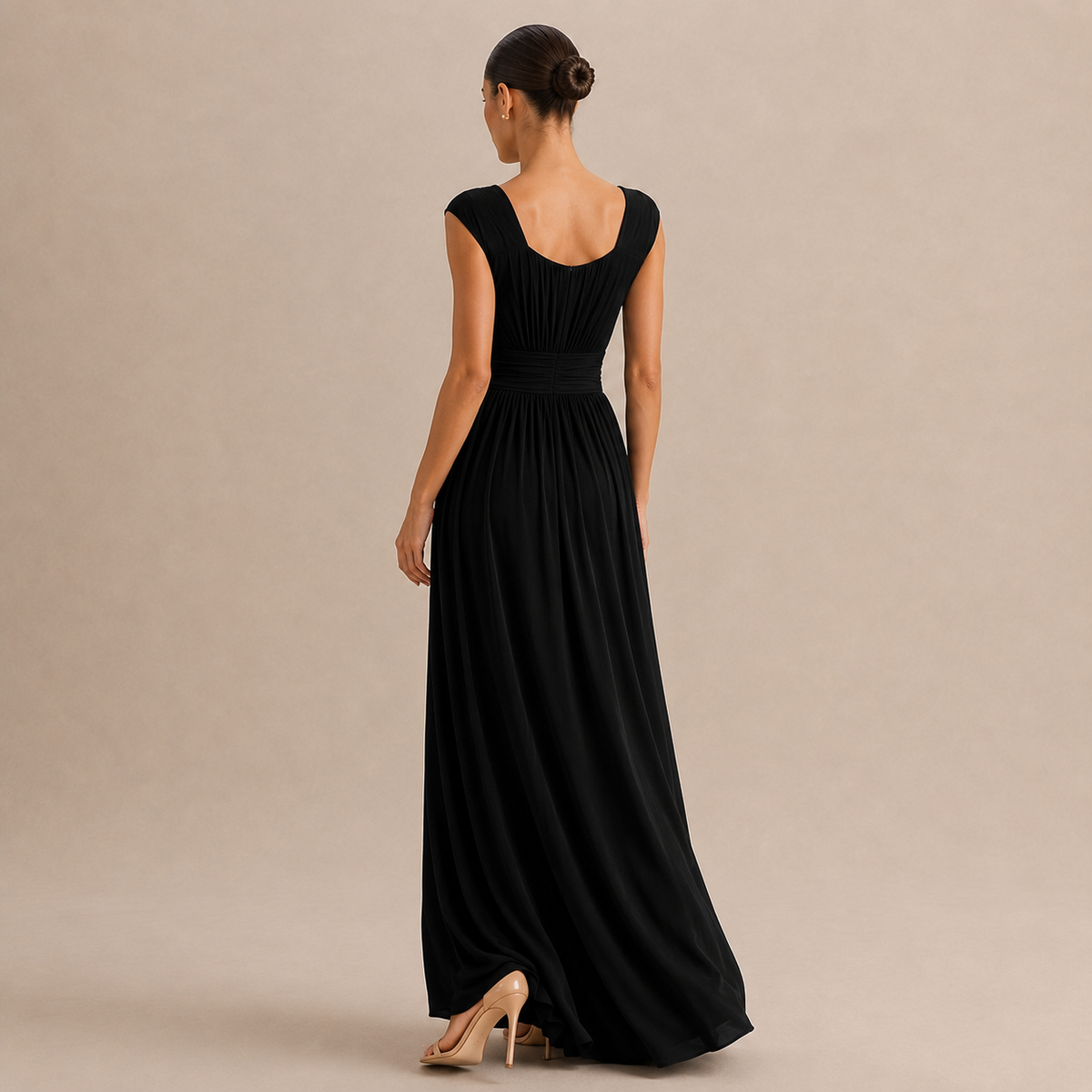 Sweetheart Cap Sleeve High Split Chiffon Maxi Gown 3