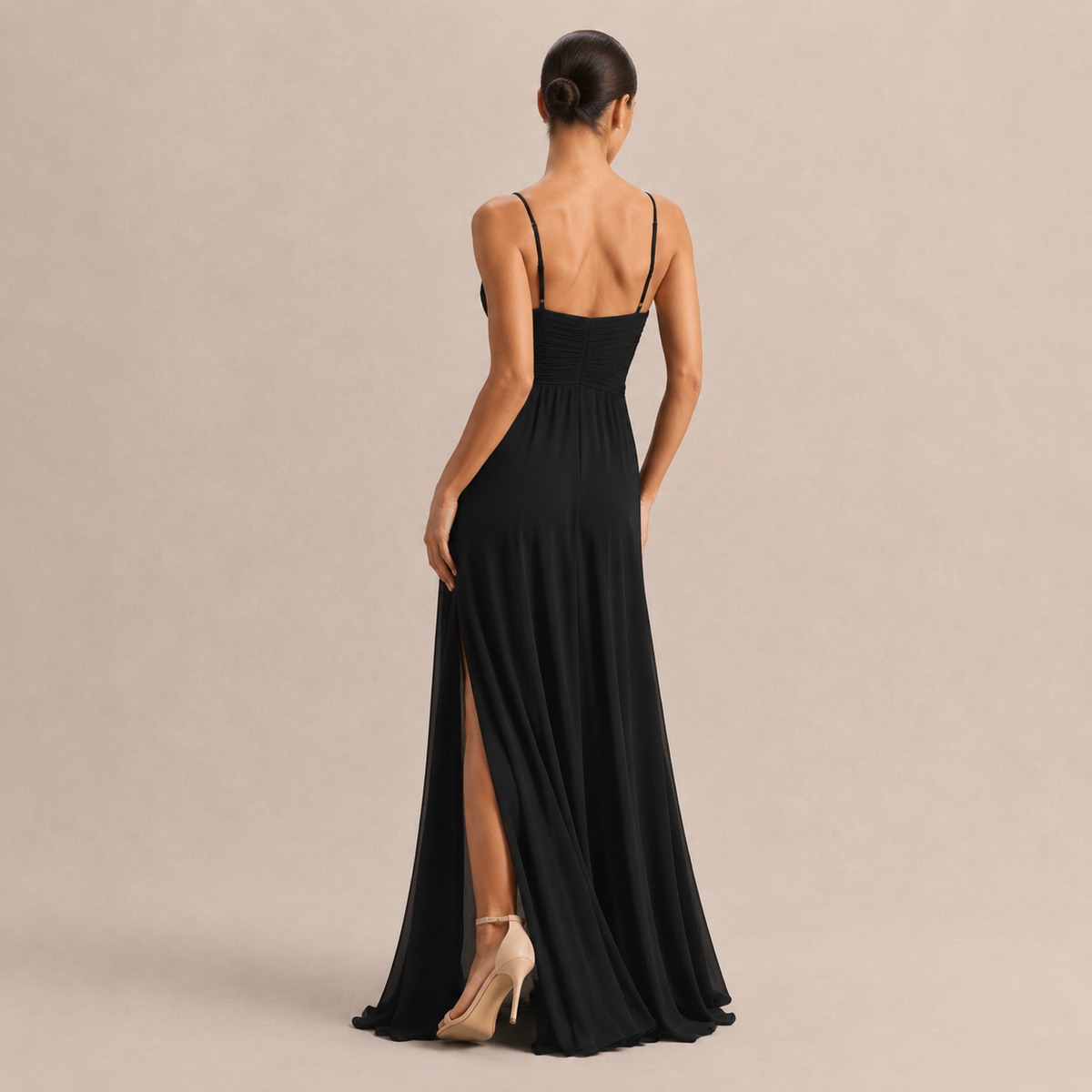 V-Neck Pleated High Split Chiffon Maxi Dress 3