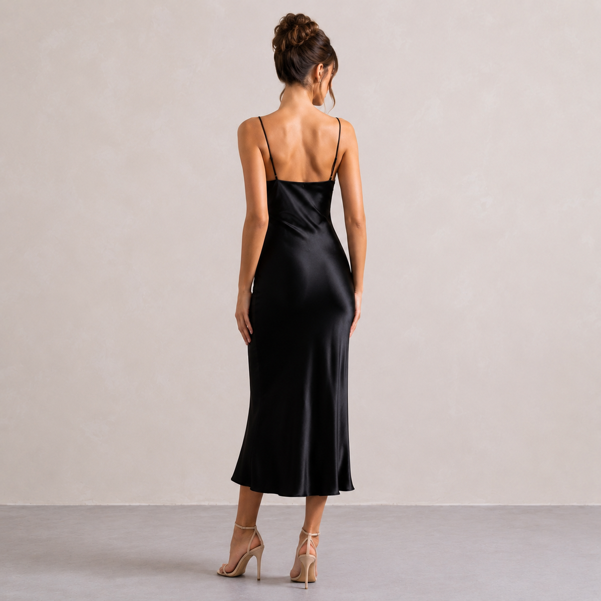 Lace Trim V-Neck Strappy Satin Slip Midi Dress 3