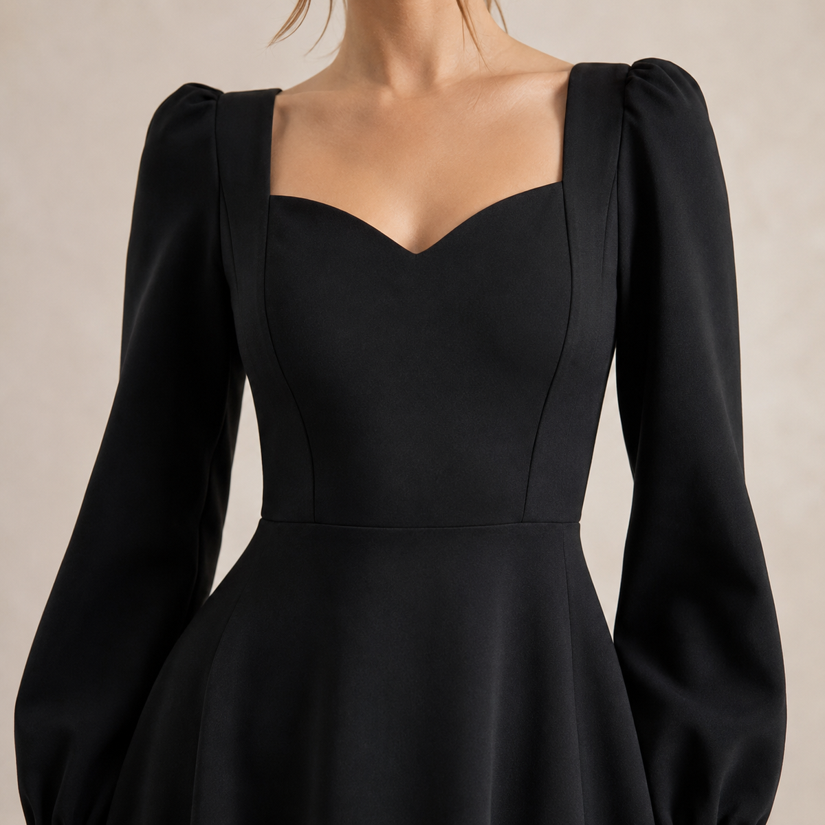 Sweetheart Neck Long Puff Sleeve Fit and Flare Midi Dress 2