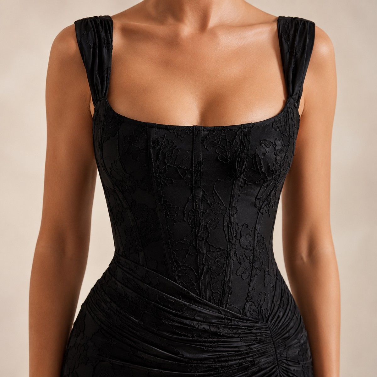 Square Neck Corset Floral Jacquard Mermaid Gown 2