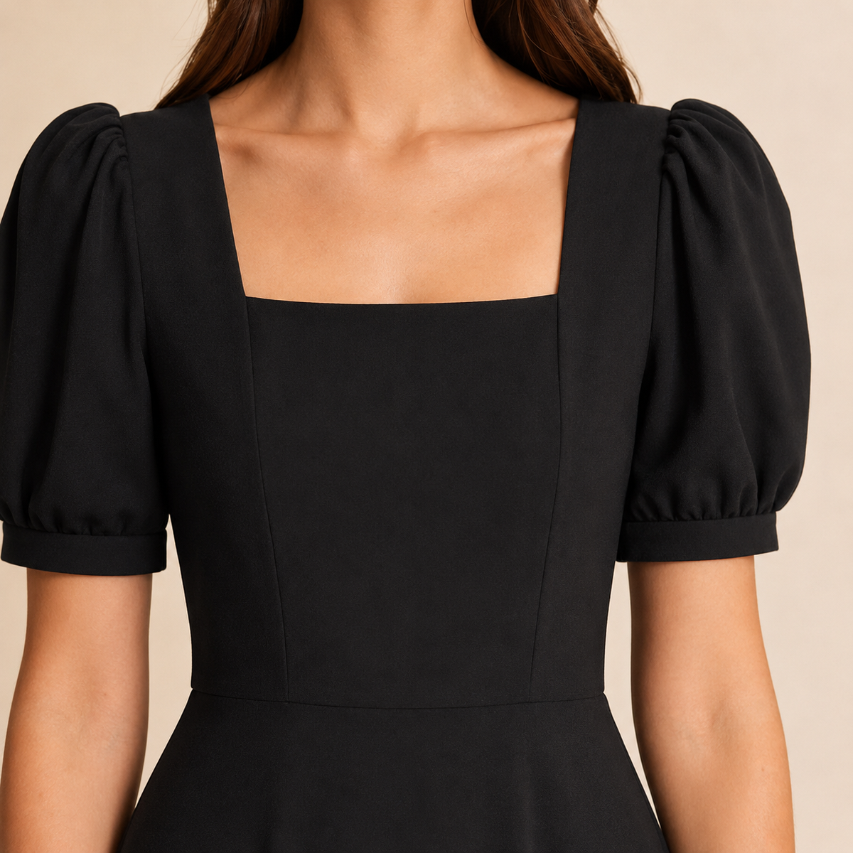 Square Neck Puff Sleeve Fit and Flare Midi Dress 2