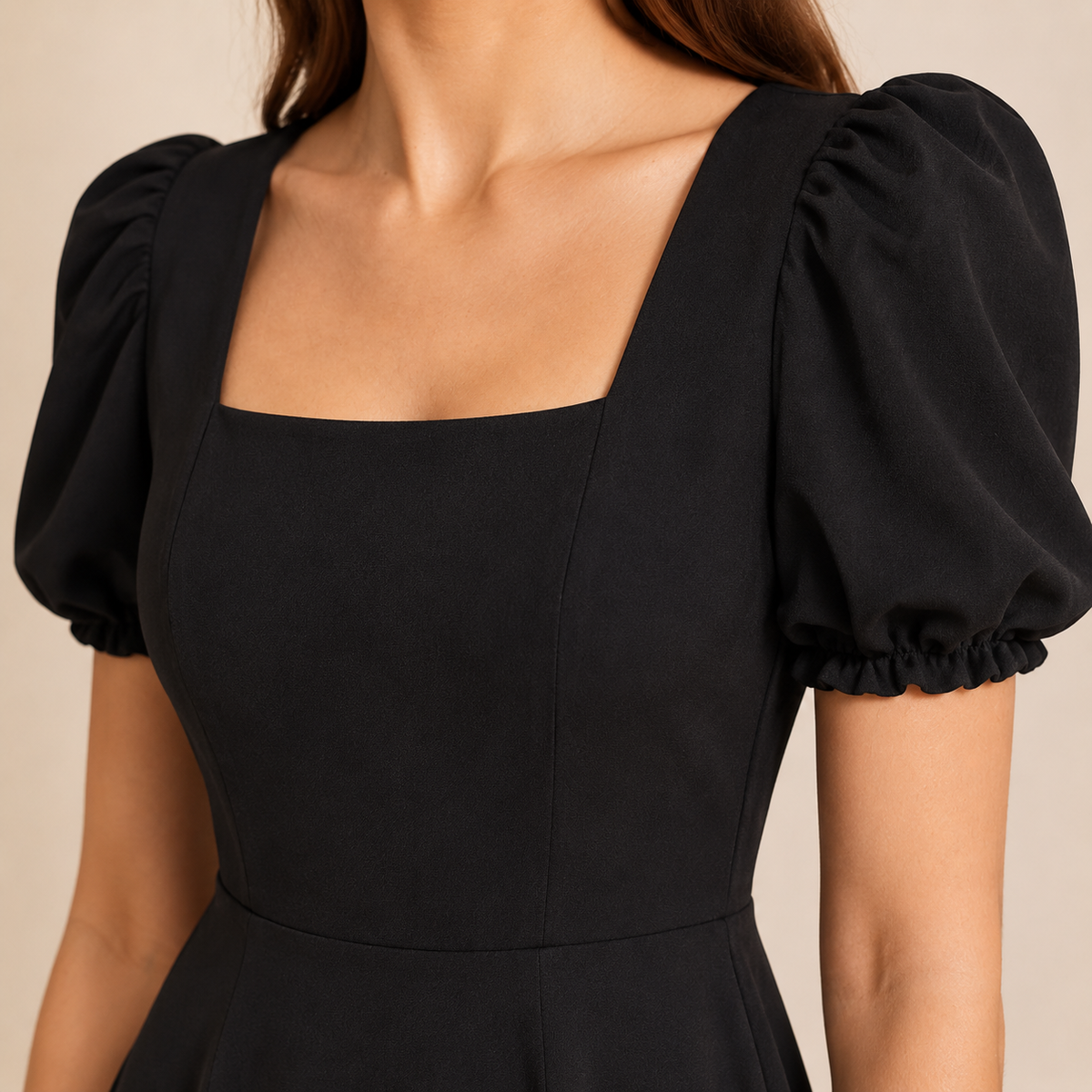 Square Neck Puff Sleeve Fit and Flare Midi Dress 2