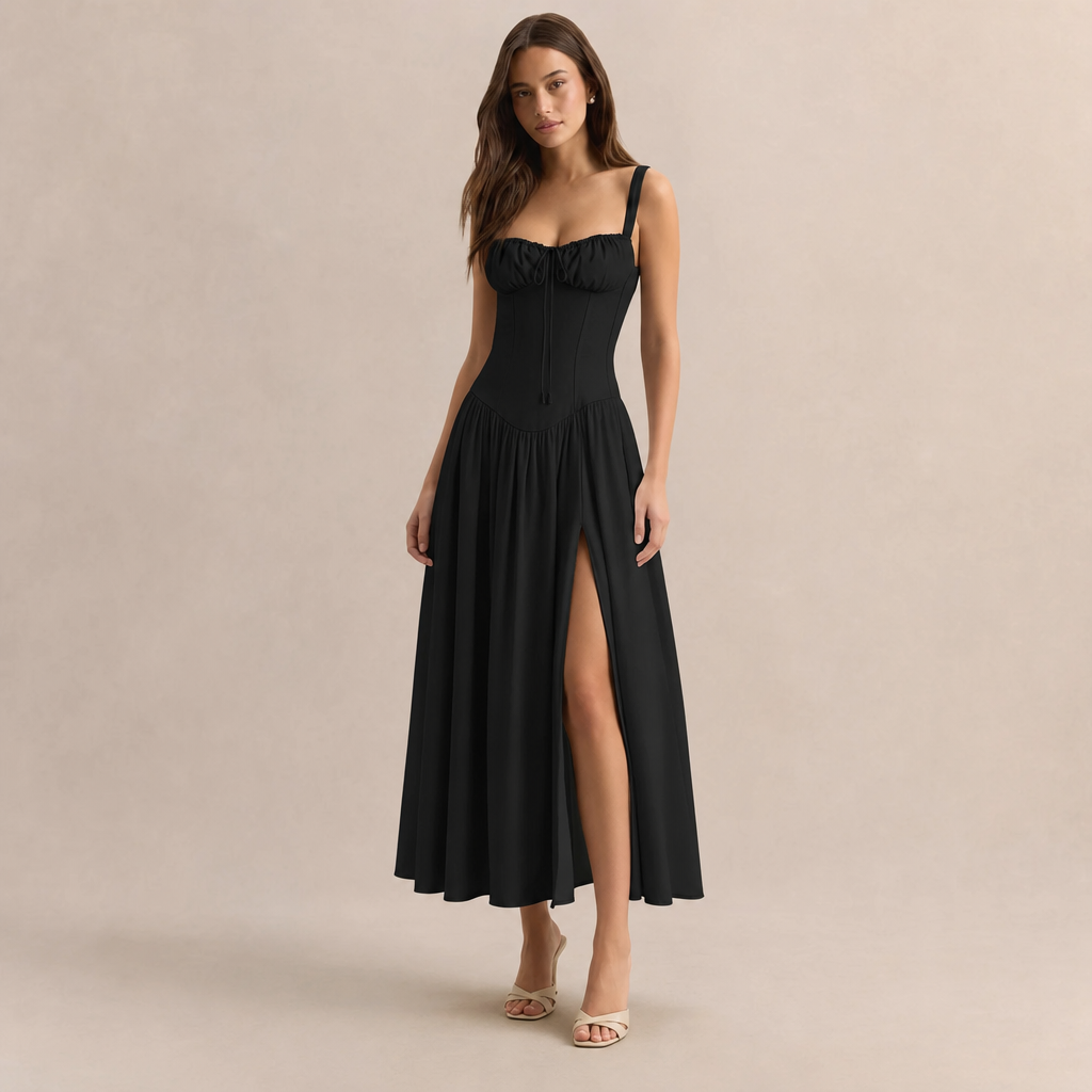 Sweetheart Neck Corset Bodice High Split Maxi Dress