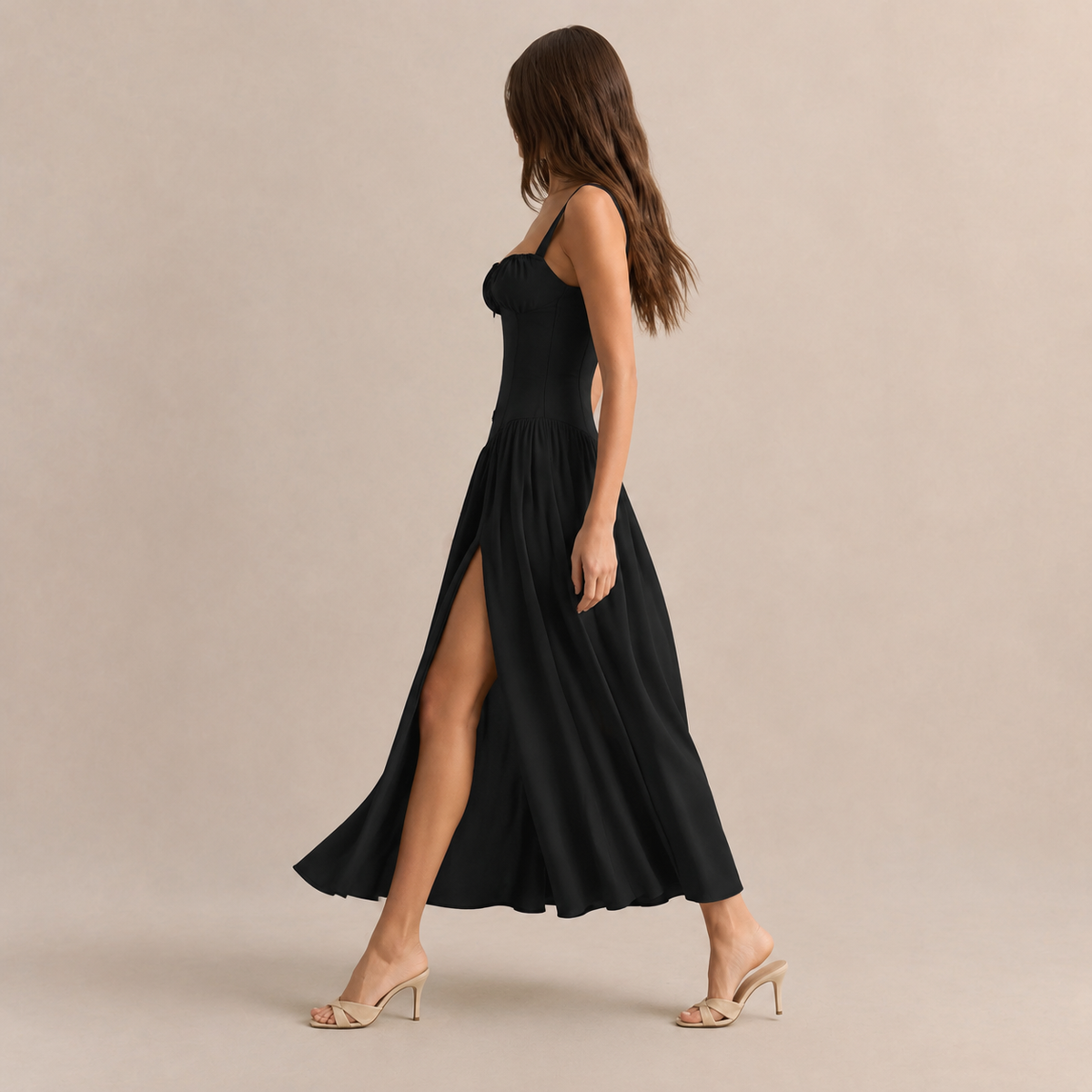 Sweetheart Neck Corset Bodice High Split Maxi Dress 4