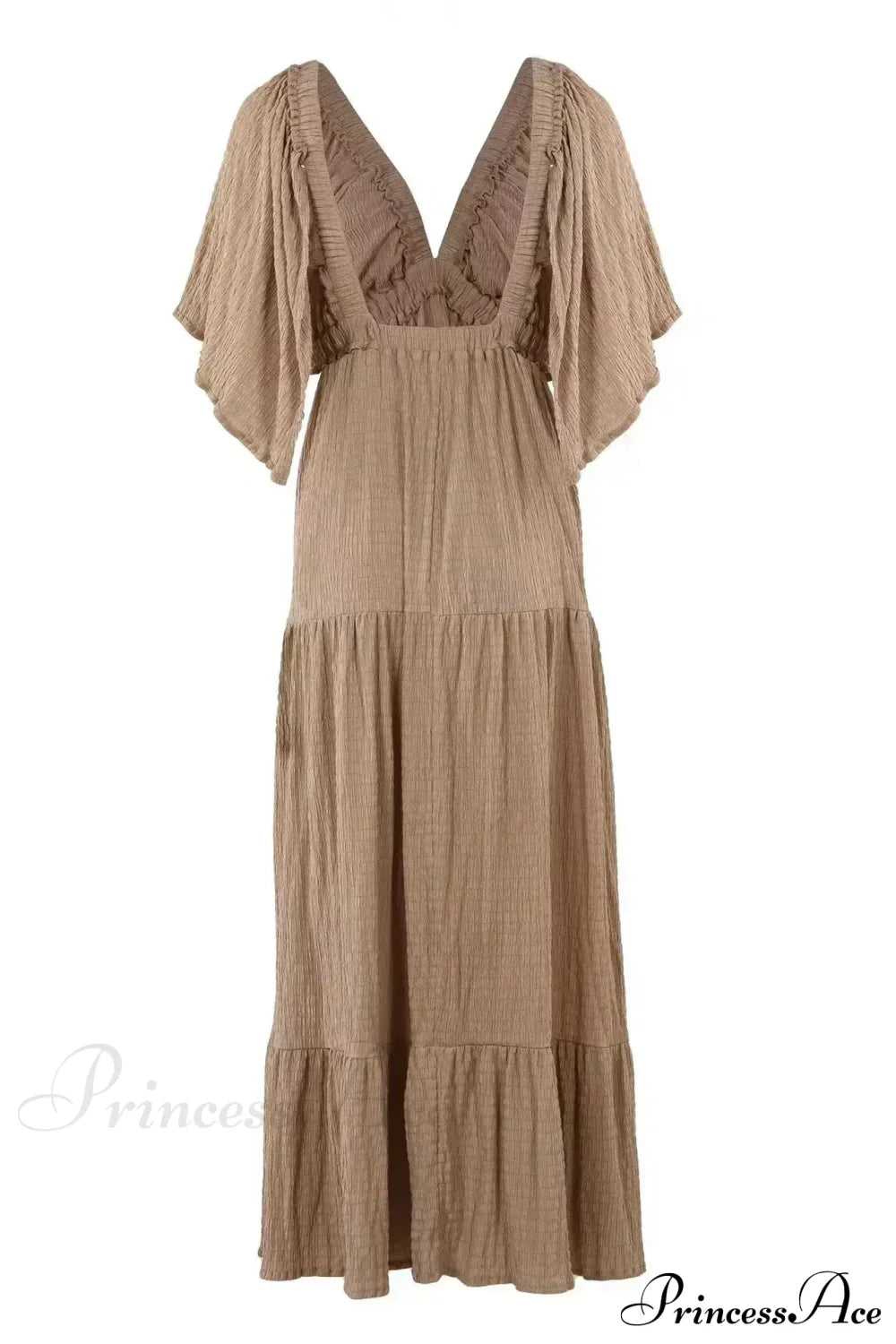 Black Embroidery Round Neck Flare Boho Dress Khaki / S bohodress-250126