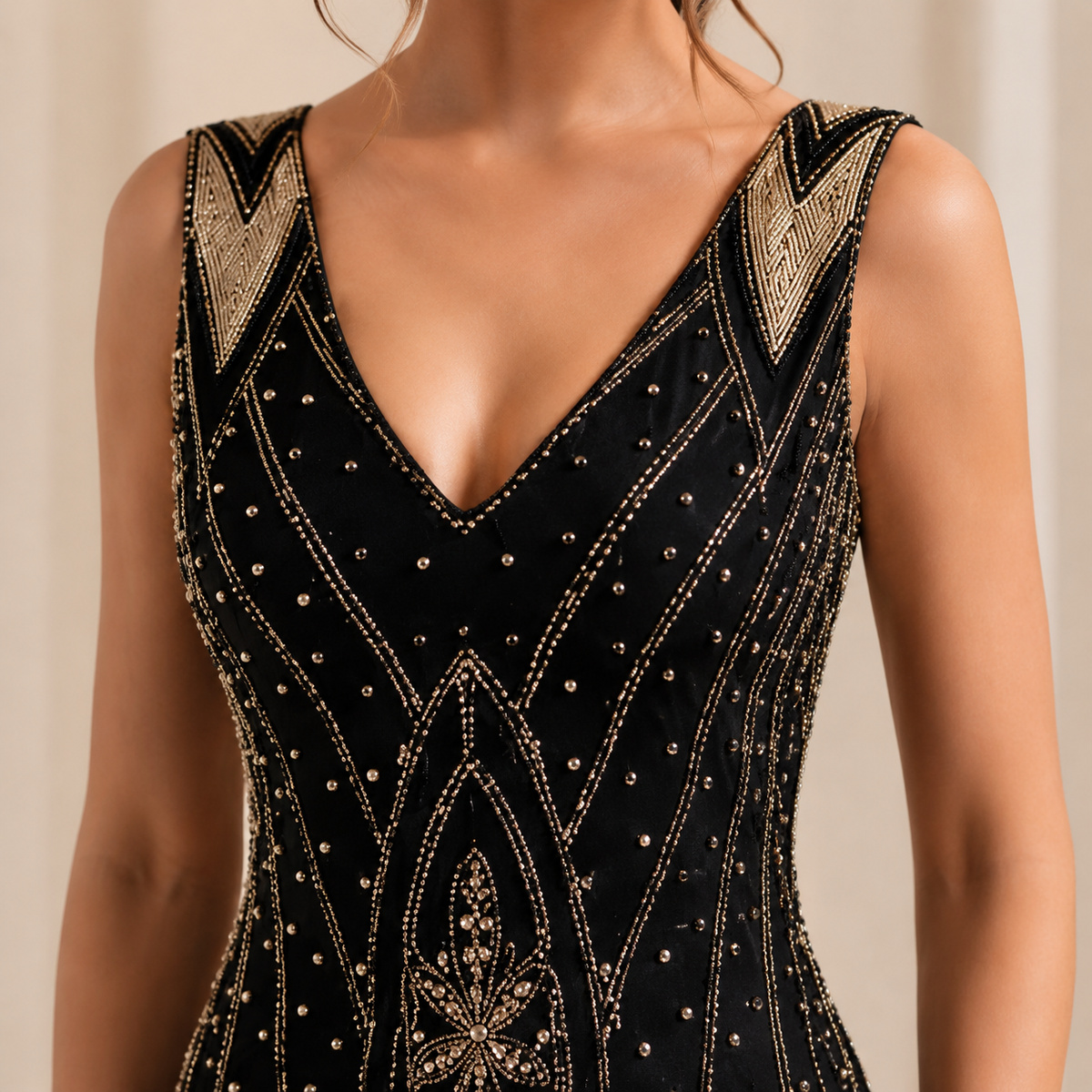 Beaded Fringe Hem V-Neck Flapper Midi Dress 6