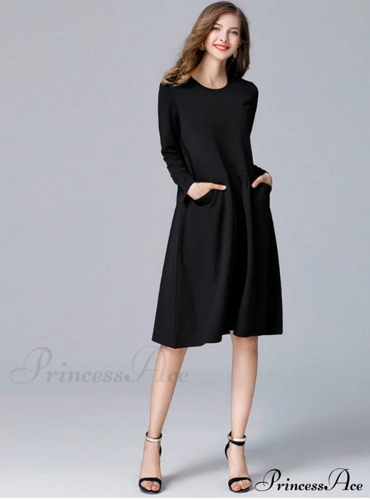 Black Loose Dress with Pockets
