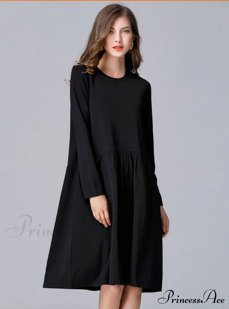 Black Loose Dress With Pockets Dresses