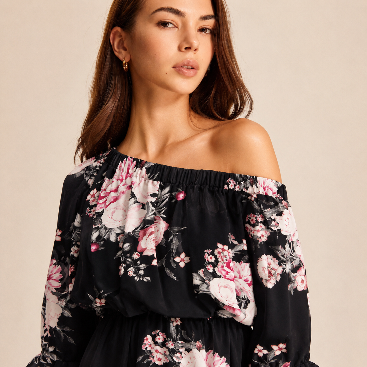 Floral Off Shoulder Bell Sleeve A-Line Midi Dress 2