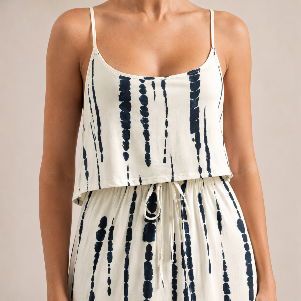 Tie Dye Stripe Cami Drawstring Waist High Low Midi Dress 5