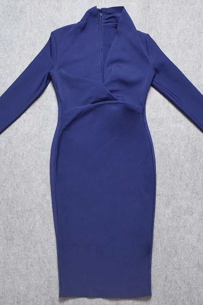 Blaire Long Sleeve Bandage Dress - Navy Blue - Fashionpara