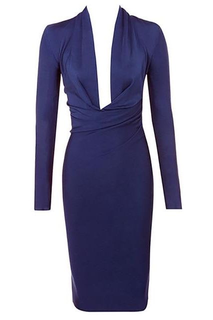 Blaire Long Sleeve Bandage Dress - Navy Blue - Fashionpara
