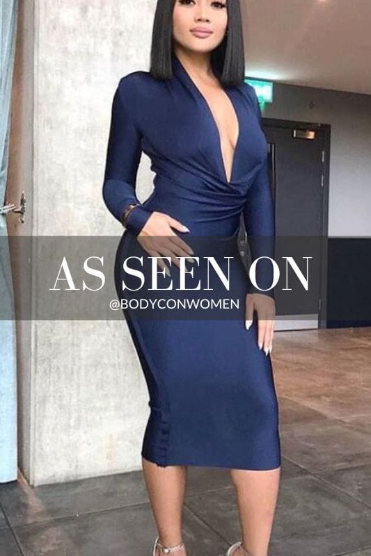 Blaire Long Sleeve Bandage Dress - Navy Blue - Fashionpara