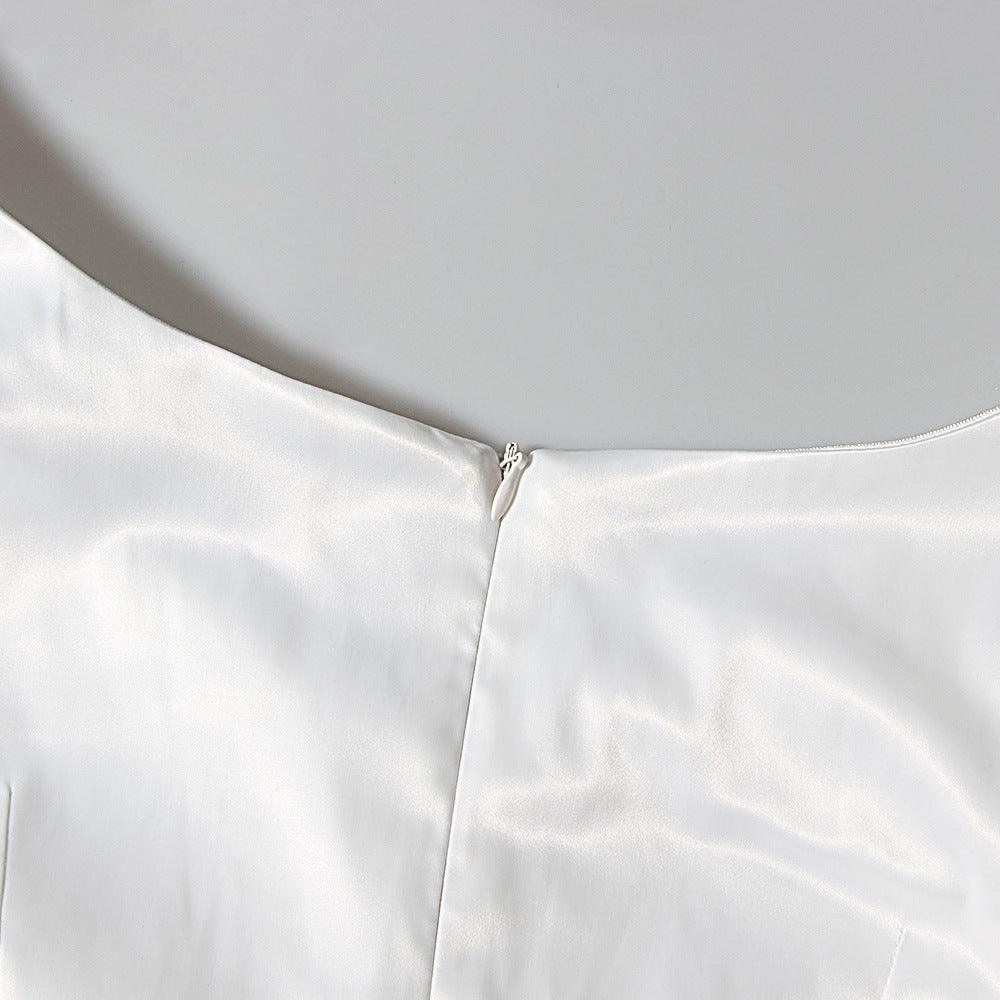 Satin Off Shoulder Puff Sleeve Bodycon Mini Dress