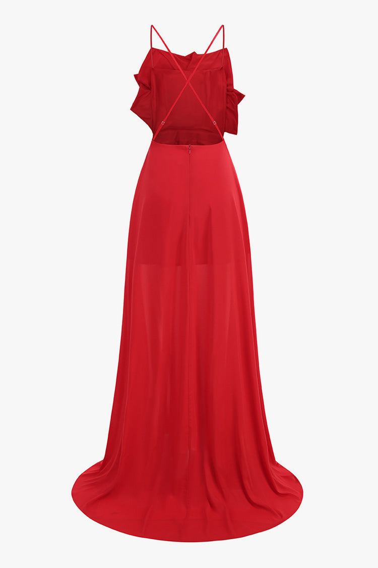 Bloom Rosette Sleeveless Pocketed Cross Backless Evening Maxi Dress