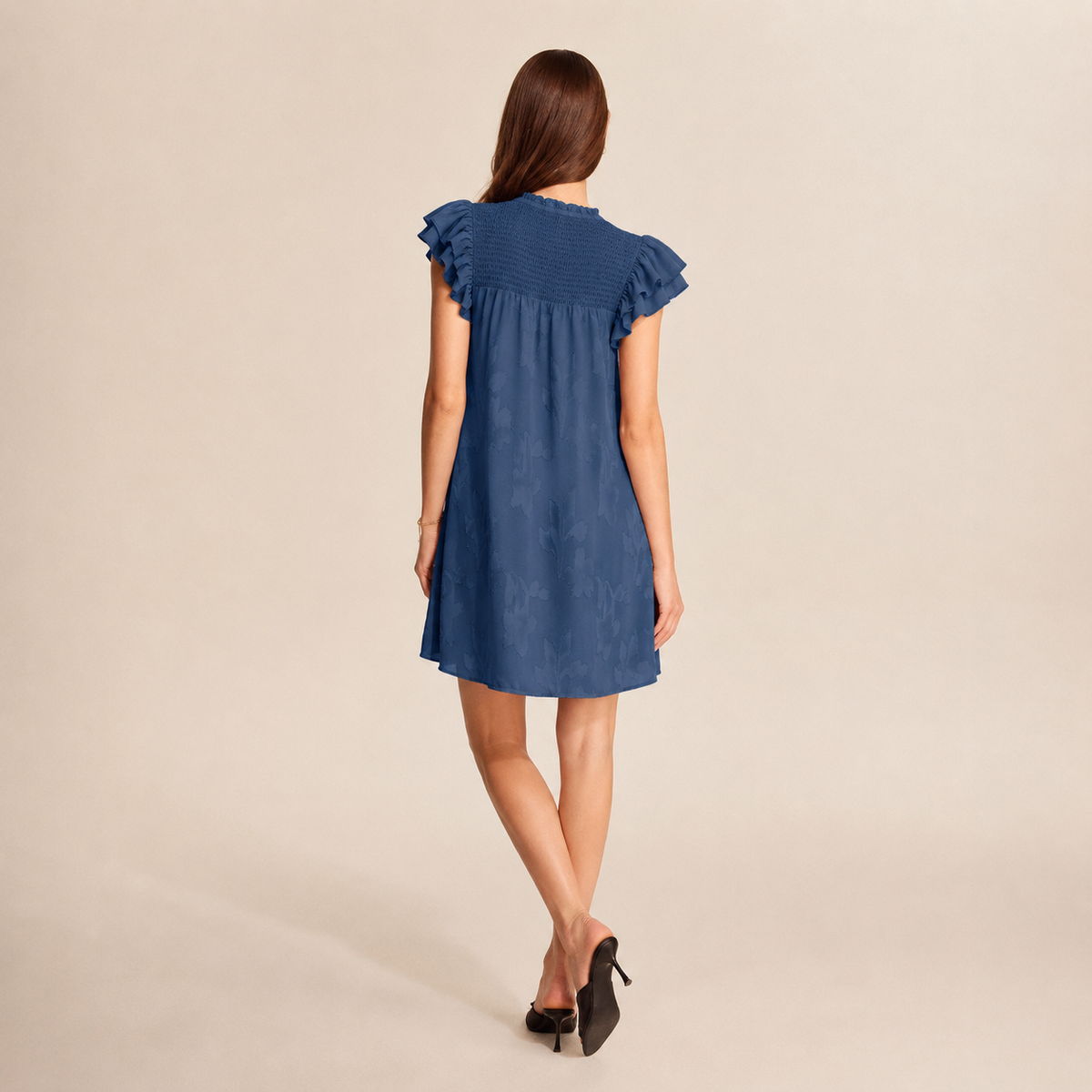 Floral Textured Flutter Sleeve A-Line Mini Dress 12