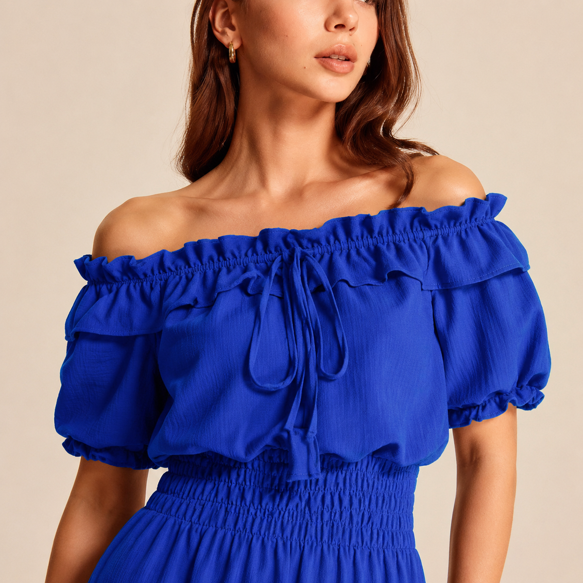 Off Shoulder Ruffle Puff Sleeve Tiered Maxi Dress 17