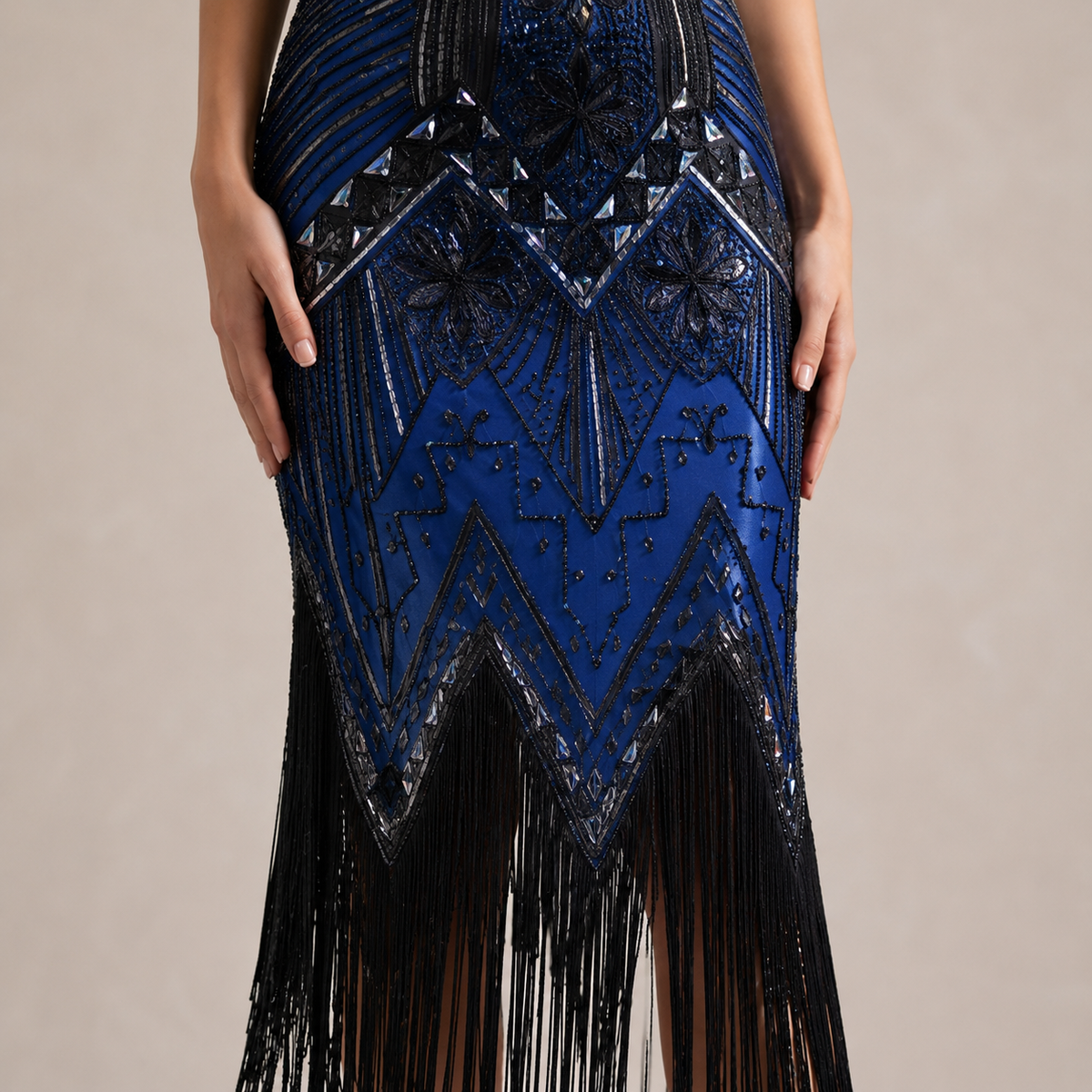 V-Neck Beaded Fringe Sleeveless Flapper Midi Dress 14