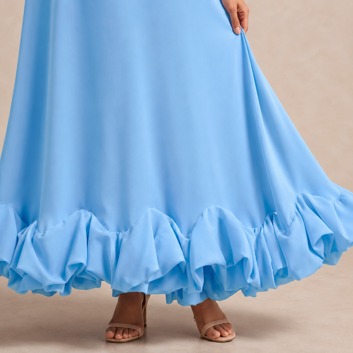 Scoop Neck Strappy Ruffle Hem A-Line Midi Dress 14