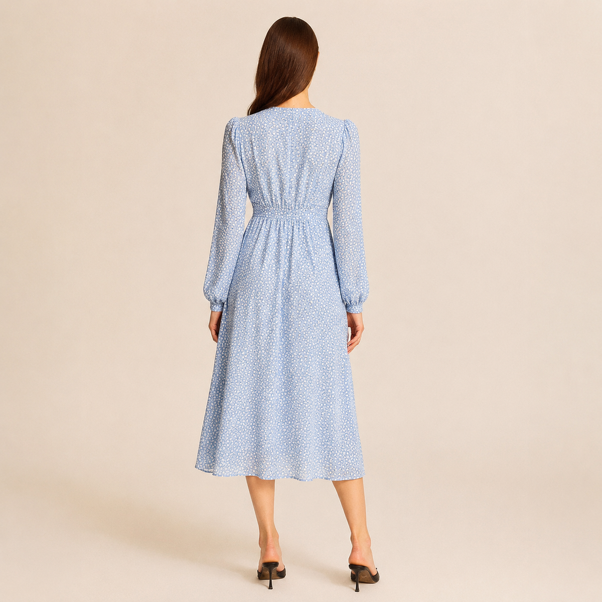 V-Neck Long Sleeve Button Front Floral Maxi Dress 6