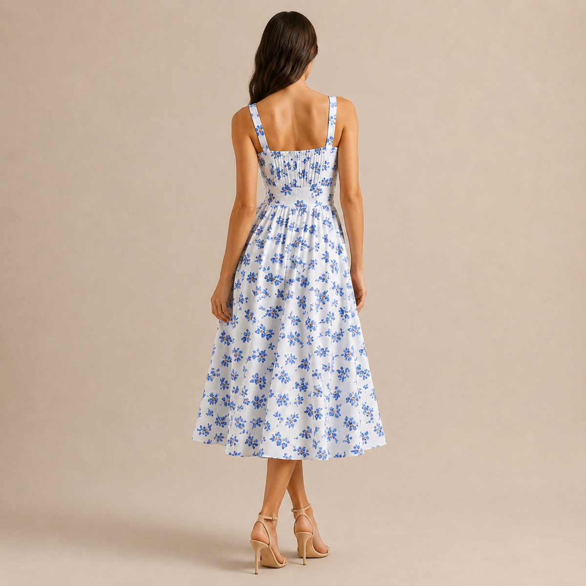 Ditsy Floral Print Ruffle Bust Tie Front A-Line Midi Dress 9