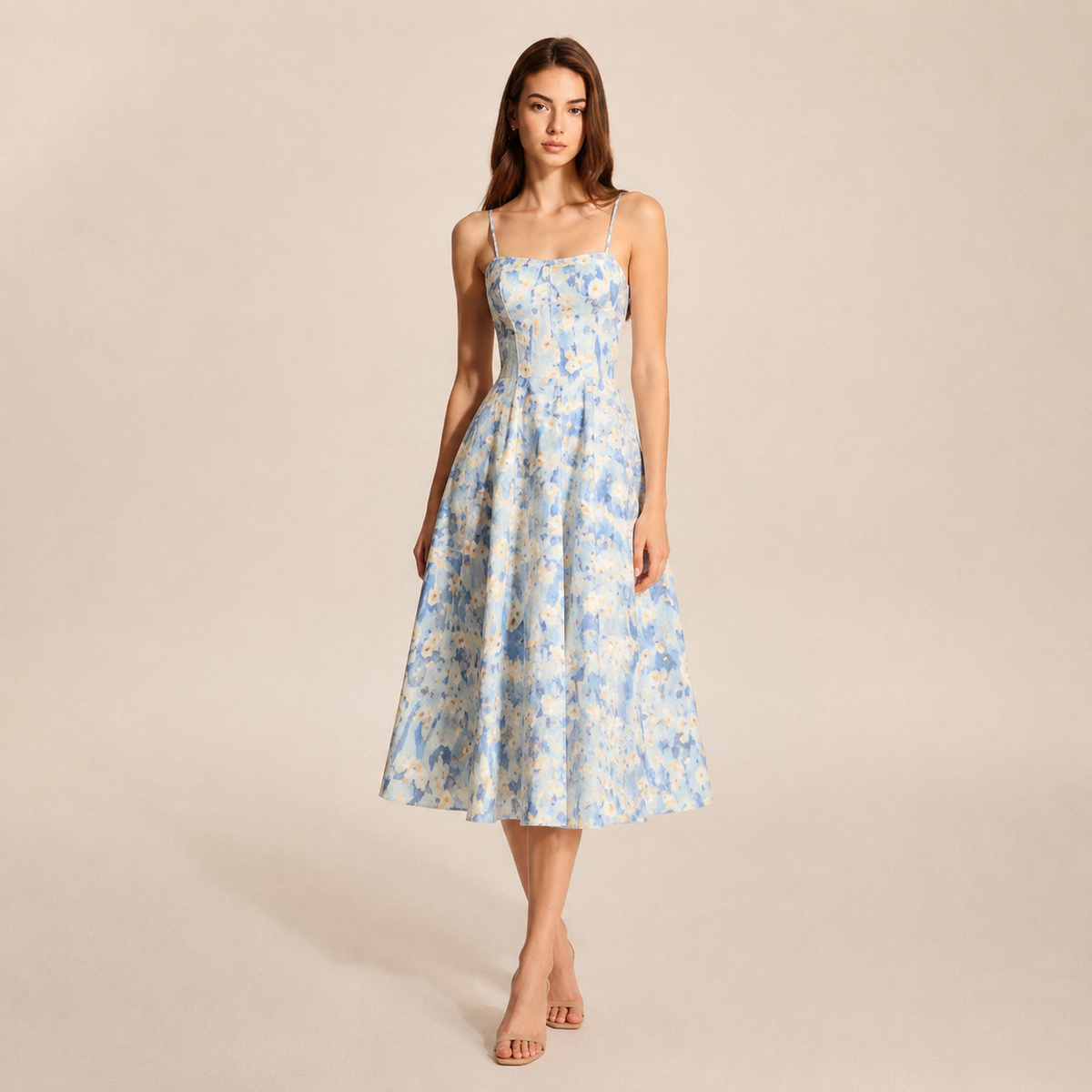Floral Strappy Fit and Flare Midi Dress